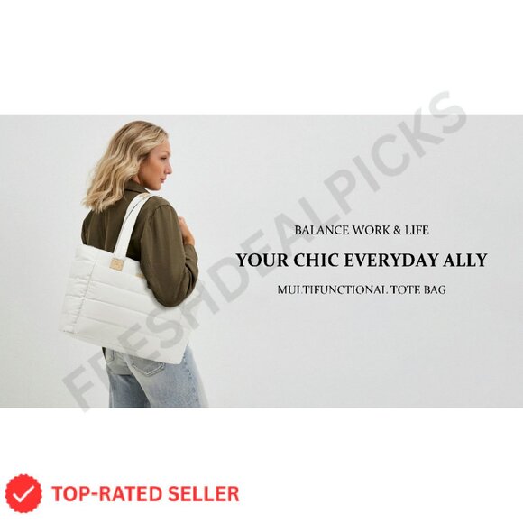 Puffer Tote Bag Lightweight Quilted Shoulder Bag Work Travel Gym Chic - Picture 8 of 8